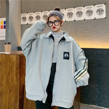Streetwear Atsitiktinis zip-up palaidinukė moterys Juoda Prarasti Striukė Moterims Rudenį Japonijoje Negabaritinių hoodies Moterų Kailis Harajuku viršūnės