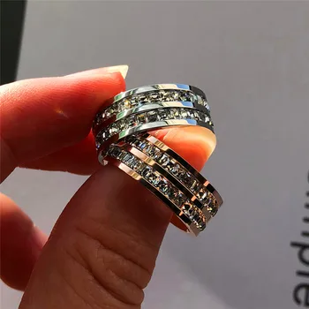 Prabanga Moterų Kristalų Cirkonis Akmens Žiedas, Nerūdijančio Plieno, Vestuvių Žiedai Žada Sidabro Spalvos Sužadėtuvių Žiedai Moterims