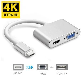 USBC HDMI 4K 30 Hz VGA Adapteris USB 3.1 C Tipo USB-C VGA, HDMI Vaizdo Keitikliai Adapteris skirtas Naujojo 