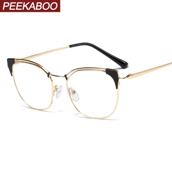 Peekaboo aukso metalo retro akiniai moterų skaidrus objektyvas mados accessorries akinių rėmeliai cat eye dovana moterims