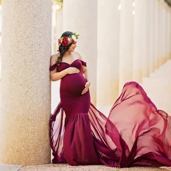 LONSANT Motinystės Suknelė Moterims Fotografijos Rekvizitai Off Peties Rankovių Motinystės Kietas Nėščia Mergina drabužius Lašas laivas Naujas 2020 m.