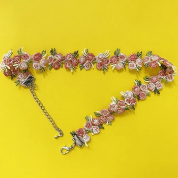 Vogallery Mados Pink Gėlių Chokers Karoliai Moterų Elf Mielas Raudonos Geltonos Gėlės Chocker Vasaros Trumpą Karoliai, Papuošalai