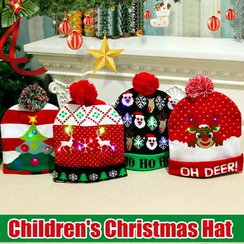 LED Šviesos Iki Kalėdų Skrybėlės Santa Hats Vaikų, Moterų, Vyrų, Berniukų, Mergaičių Megztinis Bžūp Ornamentai Dekoracija Kalėdų Šalių Rekvizitai