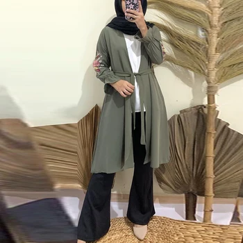 Eid Mubarakas Trumpas Atidaryti Abaja Turkija Kimono Femme Cardigan Musulmonų Suknelė, Hijab Abayas Moterų Kaftan Dubajus Islamo Skraiste Musulmane