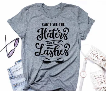 Negaliu Matyti Haters Per Mano Blakstienos T-Shirt Tumblr Laišką akių Harajuku Tee Atsitiktinis O-Kaklo Juoda Grafinis Viršūnes Ponios Camisetas
