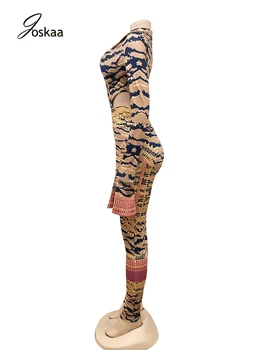 Joskaa 2020 Naktinis Klubas Seksualus Giliai V Kaklo Rompers Blyksnius ilgomis Rankovėmis, Leopardas spausdinimui Jumpsuits ir Legging Kelnės Atsitiktinis Streetwear