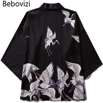 Bebovizi Prekės 2019 Žmogus Drabužius Japonija Stiliaus Krano Plonas Kimono Vyrų Japonijos Vasaros Streetwear Mados Chalatas, Švarkas Drabužiai