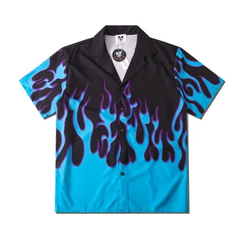Mėlyna Liepsna Spausdinti Havajų Marškinėliai Vyrams Vasaros Trumpomis Rankovėmis Beach Atsitiktinis Atostogų Pora Streetwear Hip-Hop Harajuku Marškinėliai Topai
