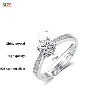 925 sterlingas sidabro aukštos kokybės blizga kristalų reguliuojamo dydžio piršto sutuoktuvių žiedai moterims, juvelyriniai dirbiniai didmeninė dovana