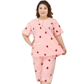 Plus size 130KG XXXXXL Šviežių saldžiųjų pižama rinkiniai moterims vasaros medvilnės, trumpomis rankovėmis, šortai moterims sleepwear didelio dydžio
