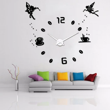 3D Didelis Sieninis Laikrodis Modernus Dizainas, Didelis Tylus Kavos Puodelį, Sieniniai Laikrodžiai, skirta Gyvenamasis Kambarys Dekoro lipni, 