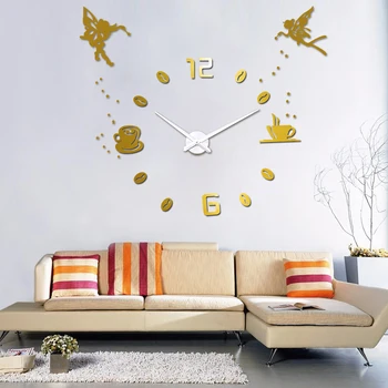 3D Didelis Sieninis Laikrodis Modernus Dizainas, Didelis Tylus Kavos Puodelį, Sieniniai Laikrodžiai, skirta Gyvenamasis Kambarys Dekoro lipni, 