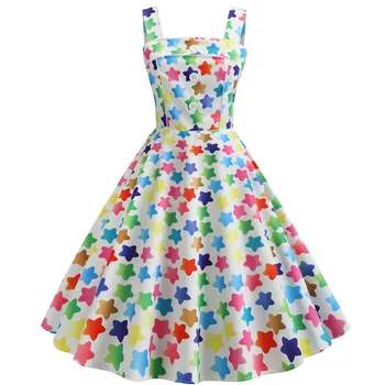 Gėlių Spausdinti Vintage Suknelė Moterims 2019 M. Vasarą Pin Up Suknelės 50s 60s Rockabilly Drabužius, Plius Dydis-Line Šalis Suknelė Vestidos