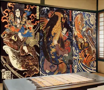 Retro Japonų ukiyo-e monstras restoranas parduotuvė įrankiai fono sienos 3D freskomis dekoratyvinės tapetų freskomis