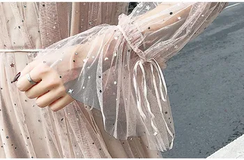 2019 Naujų korėjos Stiliaus Suknelė Moterų ilgomis Rankovėmis Aukštos Juosmens, Akių Perspektyvos Off Peties Suknelė Apačioje Suknelė Vasarą Ir Rudenį