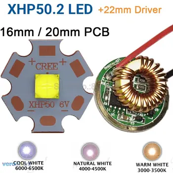 Kry XHP50.2 Gen2 6 V šaltai Balta Neutrali Balta Šiltai Balta High Power LED Spinduolis + 22mm 1 Režimu arba 3 Režimai 5 Režimai Vairuotojas