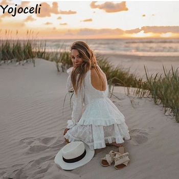 Yojoceli Seksualus backless pynimas balta siuvinėjimo suknelė moterims Pavasario naujų 2021 nėrinių atsitiktinis suknelė, Paplūdimio trumpas šalis medvilnės suknelė