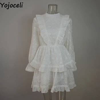 Yojoceli Seksualus backless pynimas balta siuvinėjimo suknelė moterims Pavasario naujų 2021 nėrinių atsitiktinis suknelė, Paplūdimio trumpas šalis medvilnės suknelė