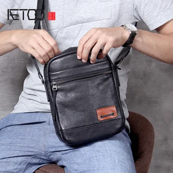 AETOO Vyrų oda pečių maišą, paprastas atsitiktinis messenger bag, pirmas sluoksnis karvės odos krūtinės maišelį, mobilusis telefonas krepšys