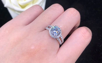 95% NUOLAIDA! Prabanga Moterų 2c, Cirkonio Diamond Solitaire Žiedas Su S925 Logotipas Originalus Sidabro Vestuvių Žiedas Žada Sužadėtuvių Žiedai