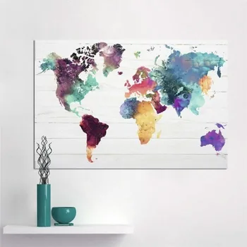 Spalvingas Žemėlapis Tapybos Drobės tapybos, akvarelės pasaulio Pasaulio žemėlapyje apdaila sienos menas spausdinti plakato nuotrauką