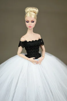 Suknelė + Šydas / Spalvingas white & black vienspalviai voile Šalis Suknelė Vakare Gown Drabužiai, Apranga, Aksesuarai Xinyi Kurhn Barbie Lėlės