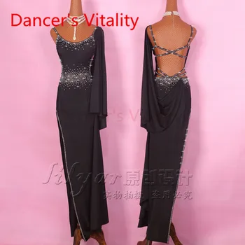 Lotynų Šokių Suknelė Moterų pečių Dirželiai Kairėje Atidarymo Salsa Tango, Rumba Flamengo Pramoginiai lotynų Šokių Konkurencijos Kostiumai