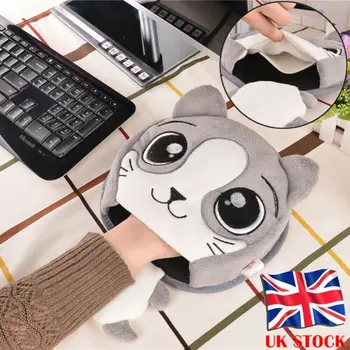 USB Šildomos Pelės Mygtukai Riešo apsauga Žiemą Mielas Animacinių filmų Katės Formos Pliušinis Pilka