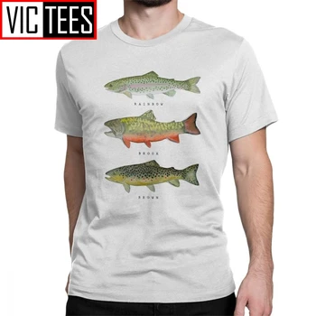 Vyrai T Marškiniai Ir Rudos Spalvos Vaivorykštinis Upėtakis Triados Juokingi Žvejybos Musė Tees Drabužių Medvilnės Atspausdintas T-Shirt
