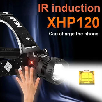 1000000LM XHP120 infraraudonųjų SPINDULIŲ Jutikliu, priekinių Žibintų LED 18650 Priekiniams USB Įkrovimo Galvos Žibintuvėlis XHP90.2 Zoom Galvos Žibintuvėlis Žvejybos Žibintų