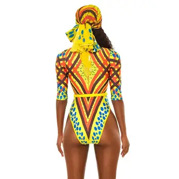 2020 metų Vasaros vientisi maudymosi Kostiumėliai, Karalienė Egipto Stiliaus Moterų maudymosi kostiumėlį Afrikos Stilius Bodysuit Vidurio-Rankovės Plaukimo Kostiumai Bikini