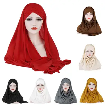 Mados Paprastas Moterims Paruoštas Dėvėti Momentinių Hijab Šalikas Musulmonų Skarelė Arabų Islamo, Kaklaskares Bžūp Skrybėlę Visiškai Padengti Kieta Spalva Turbaną