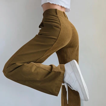 Moterų Atsitiktinis Poilsiu Aukštos Juosmens, Palaidi Moterų Žiemos Panelled Velvetas Kelnės Šiltas Pločio Kojų Kelnės Korėjos Kelnes Juokinga Streetwear