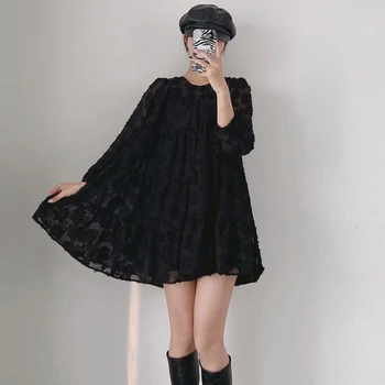 Rudenį 2020 Juoda Tekstūra Mini Suknelė Moterų Plius Dydis Ruched Dress Moteris Ilgai Skaidri Mova Smock Dizaino Ponios Klubas Suknelės
