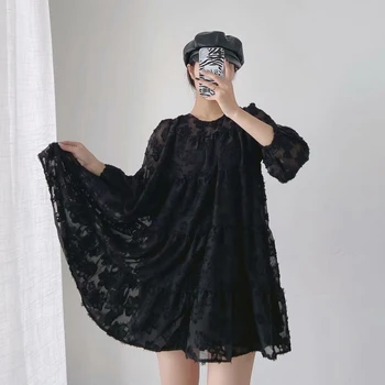 Rudenį 2020 Juoda Tekstūra Mini Suknelė Moterų Plius Dydis Ruched Dress Moteris Ilgai Skaidri Mova Smock Dizaino Ponios Klubas Suknelės