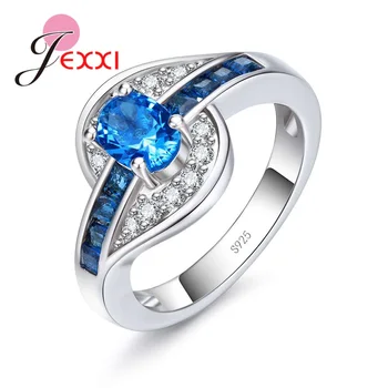 Nekilnojamojo Mėlyna Austrijos Kristalų Mados Žiedai Rodo, Elegantiškas Temperamentas Papuošalai, Moteriški, Mergaičių 925 Sidabro Vestuvių Žiedas