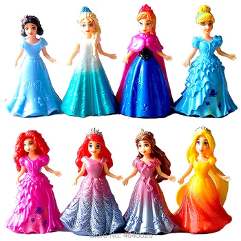 Magiclip Princesė Dress Magija Įrašą Lėlės PVC Veiksmų Skaičiai Elsa Anna 