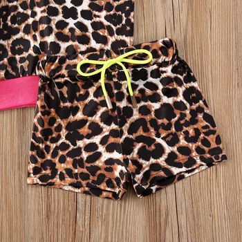 Pudcoco Bamblys Baby Girl Drabužius Vasarą, Leopardas spausdinimui trumpomis Rankovėmis T-Shirt Viršūnes Trumpas Kelnes 2vnt Komplektus Medvilnės Drabužius Sunsuit