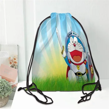 Karšto užsakymą Doraemon Spausdinti kuprinė raišteliu satino maišelis minkštas batų krepšiai į mokyklą Logotipą krepšiai moterims