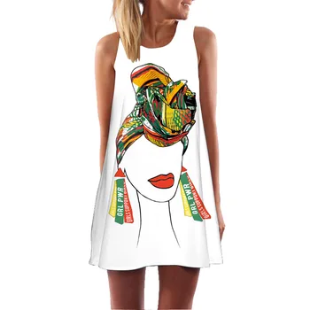 Mados 2020 Suknelė Moterims Naujas 3D Spausdinimo Modelis Atsitiktinis Šifono Suknelė be Rankovių O-Kaklo Mini Vasaros Suknelės Skraiste Femme