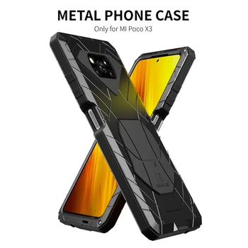 Už Xiaomi POCO X3 Atveju su Grūdinto Stiklo Sunkiųjų Apsaugos Šarvai atsparus smūgiams Sunku Aliuminio Metalo Pocox3 NFC Telefonas Atvejų