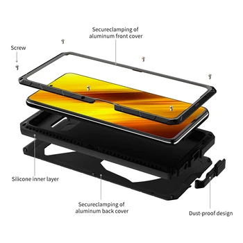Už Xiaomi POCO X3 Atveju su Grūdinto Stiklo Sunkiųjų Apsaugos Šarvai atsparus smūgiams Sunku Aliuminio Metalo Pocox3 NFC Telefonas Atvejų