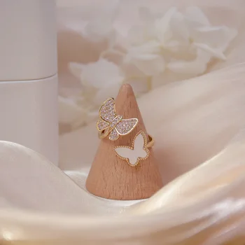 Blizga Pusėje Naujus Priedus, Crystal Butterfly Dalyvavimas Reguliuojamas Žiedai Moterims, Paprastas Stilius Elegantiškas Apvalkalas Žiedai