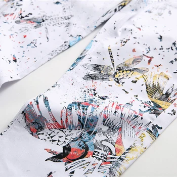 Sokotoo Vyrų dragonfly spausdinti balti džinsai Mados slim fit spalvos dažytos ruožas pieštuku kelnės