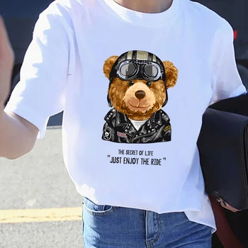 BLINGPAW Minimalistinio Moterų Grafika T-shirt Meškiukas Trumpas rankovėmis Viršūnes Tees O-Kaklo Atsitiktinis Didelio Dydžio Medvilnė