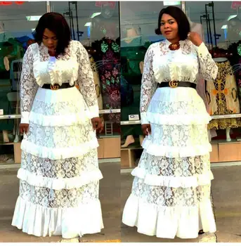 Didelio Dydžio, Naujas Stilius Klasikinis Afrikos Moterų Dashiki Mados Nėriniai Grybelio Krašto Susiuvimo Ilga Suknelė L XL XXL XXXL 839