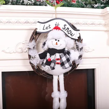Karšto Pardavimo Kalėdų Kabinti Rotango Žiedas Santa Claus Juoda ir Balta Tinklelis Vainikas Vitrina Durų Ornamentu Žaislas, Lėlė