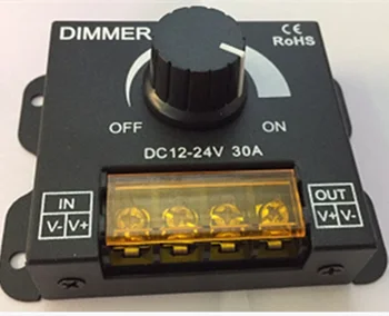 30A LED Dimmer, DC 12V 24V 360W Reguliuojamo Ryškumo Lempa, Lemputės, Juostelės Vairuotojo Vienos Spalvos Šviesos Energijos Tiekimo Valdytojas 5050 3528