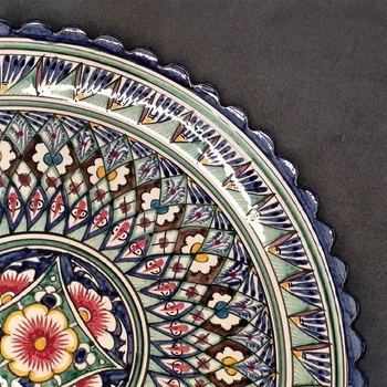 Lyagan už pilaf Uzbekistanas patiekalas rankų darbo uzbekistano keramikos ramunėlių 38 cm Rishtan plokštės plokštės pietūs lauke, virtuvės indai, virtuvės reikmenys