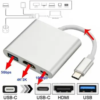 3 1. Nešiojamieji-C Male USB-C USB 3.0 4K HDMI Moterų Hub Adapterio Kabelis